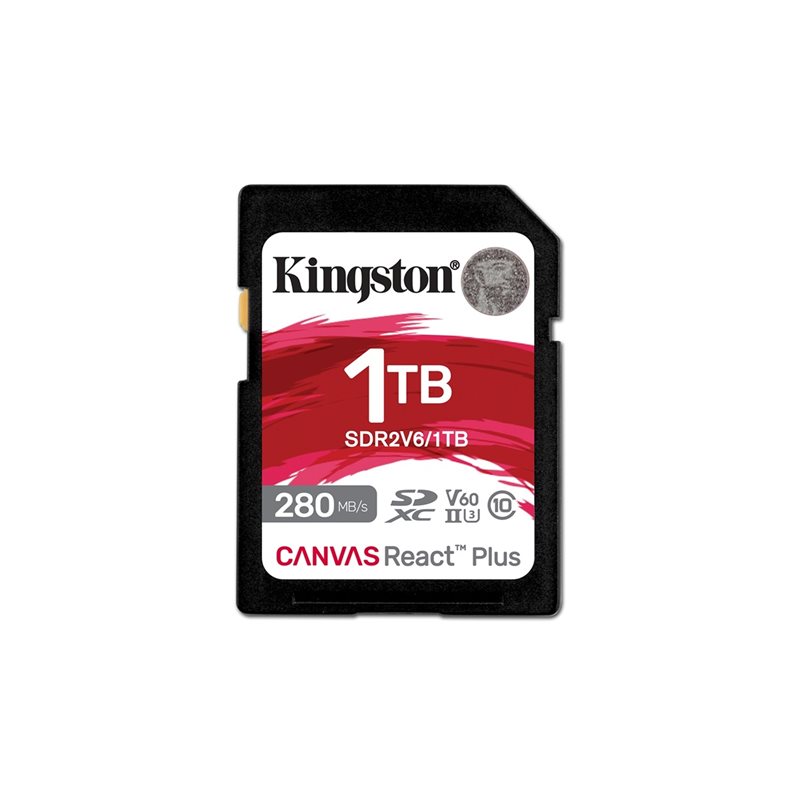Kingston 1TB Canvas React Plus V60 SD, SDXC-muistikortti, UHS-II/U3/V60, jopa 280/100 MB/s