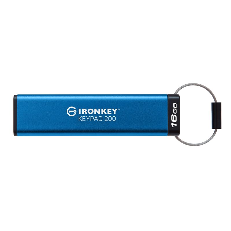 Kingston 16GB IronKey Keypad 200, laitesalauksella varustettu USB-A-flashmuisti, sininen/musta
