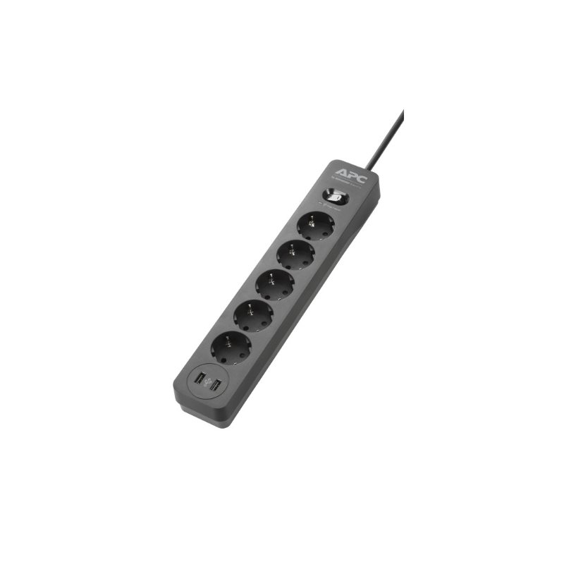 APC Essential SurgeArrest PME5U2B-GR -ylijännitesuoja, 5 uloslähtöä + 2 x USB, musta