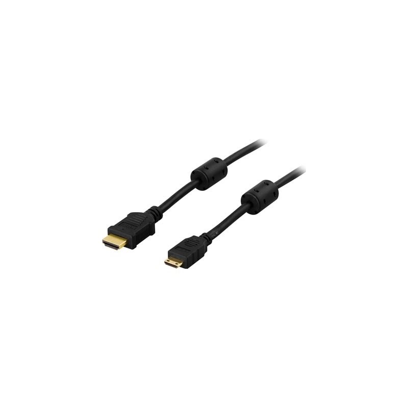 Deltaco 1.4 HDMI -näyttökaapeli, HDMI - Mini-HDMI, 1m, musta