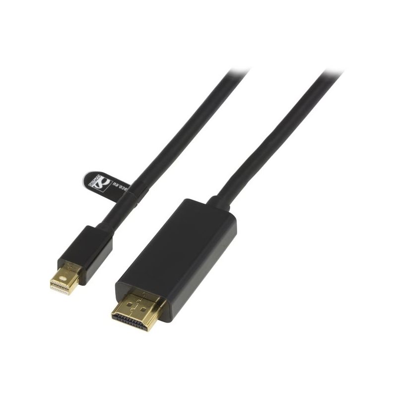 Deltaco Mini DisplayPort - HDMI-näyttökaapeli, jossa ääni, 2m, musta