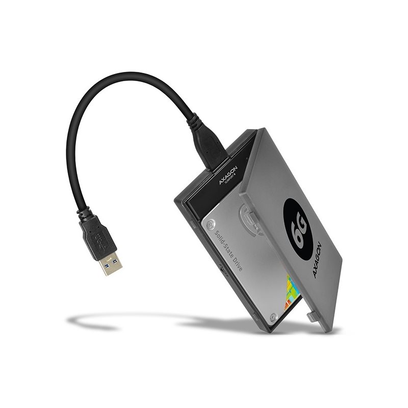 AXAGON 3.0 USB-A -adapteri 2.5" SATA3.1 6G SSD/HDD-levylle, sis. kotelon, musta/harmaa