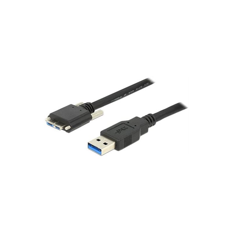 DeLock 3.0 Gen1 USB-A - Micro-B, ruuvattava, 3m, musta
