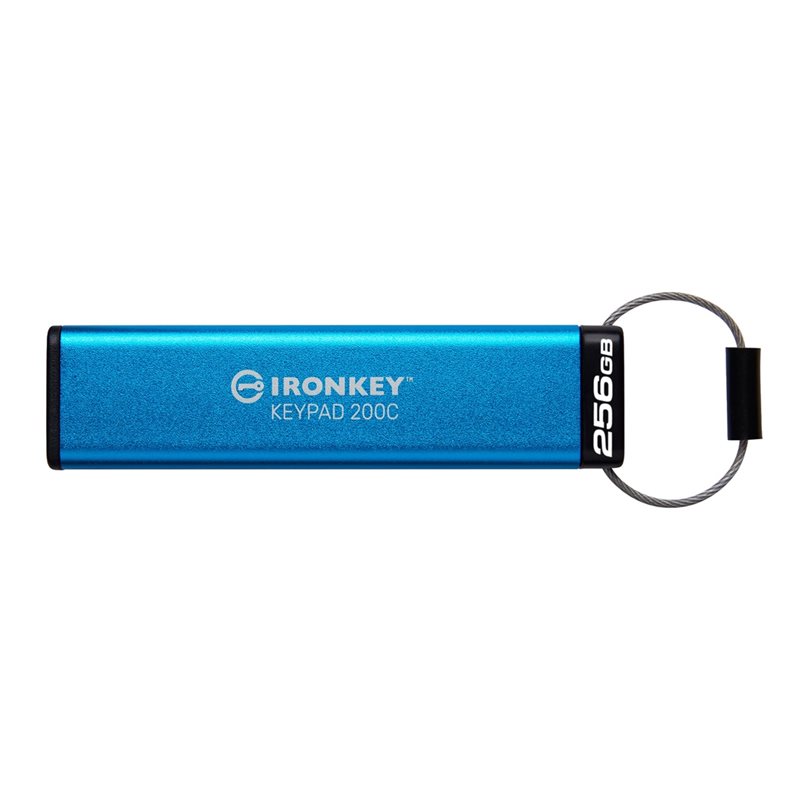 Kingston 256GB IronKey Keypad 200C, laitesalauksella varustettu USB-C-flashmuisti, sininen/musta