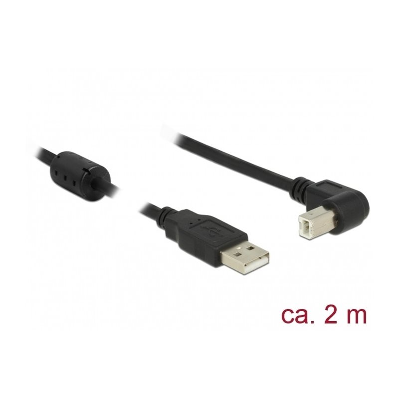 DeLock 2.0 USB-A - USB-B -kaapeli, suora-kulma, 2m, musta