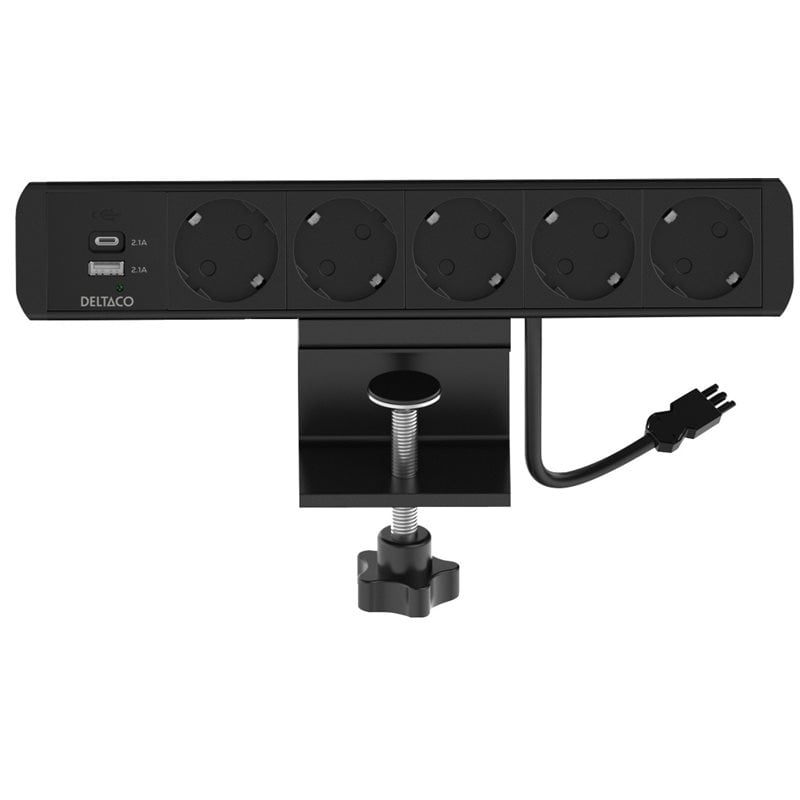 Deltaco Virtapaneeli pöydän päälle, 5x Schuko + USB A/C, GST18-liitännällä, musta