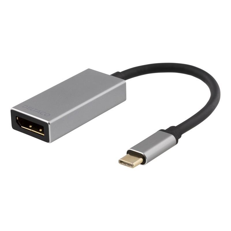 Deltaco USB-C uros - Displayport naaras -adapteri, 4K60Hz, harmaa