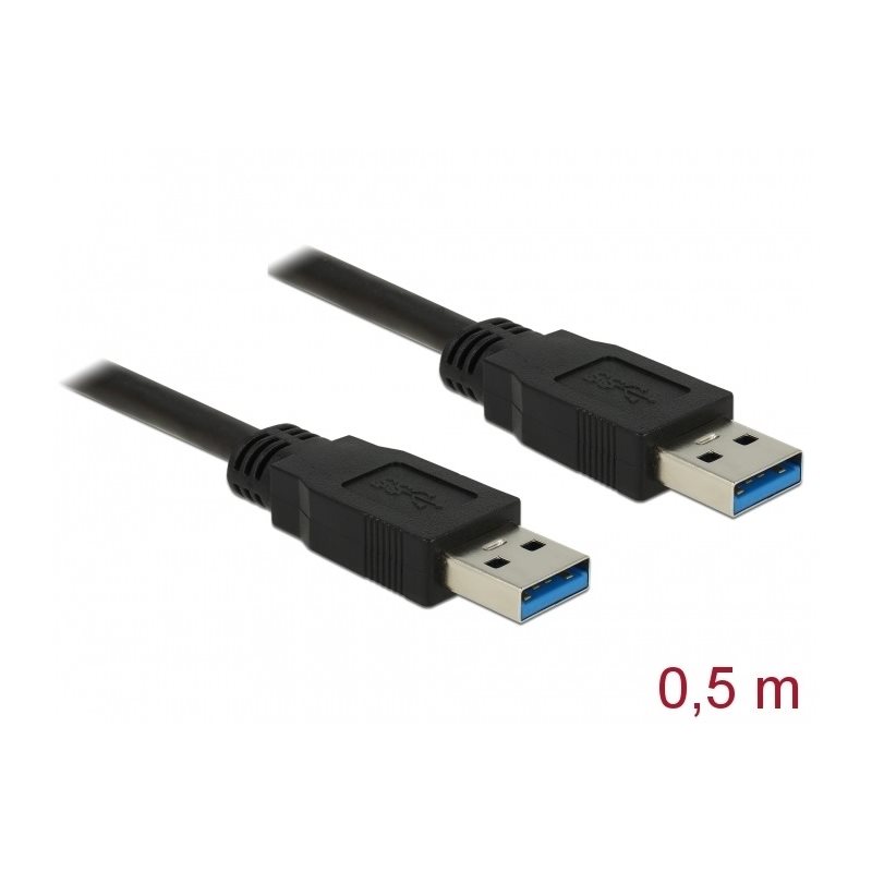 DeLock 3.0 USB-A -kaapeli, 0,5m, musta