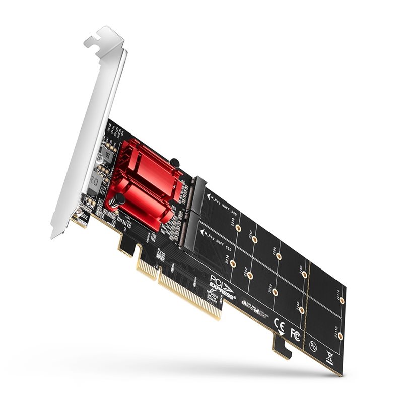 AXAGON PCIe 3.0 x8 -adapteri kahdelle M.2 SSD-levylle, B/B&M-key, SW RAID (Poistotuote! Norm. 141€)