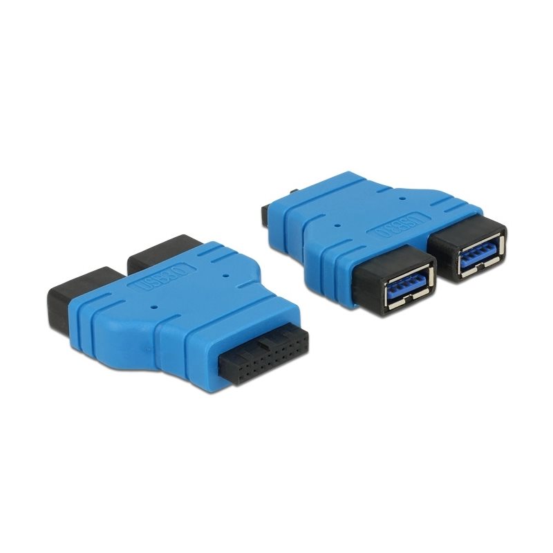 DeLock USB 3.0 pin header naaras -> 2 x USB 3.0 Type-A naaras -adapteri, sininen/musta