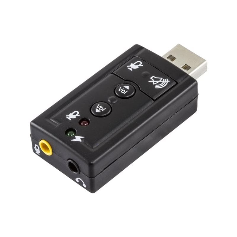 Deltaco Äänikortti USB-väylään, kuuloke- ja mikrofoniliitokset, 2x3,5mm, äänensäätö, äänenvaimennus