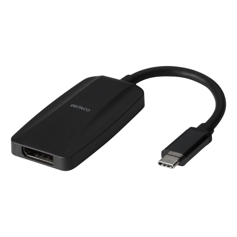 Deltaco USB-C uros - Displayport naaras -adapteri, 8K30Hz, musta
