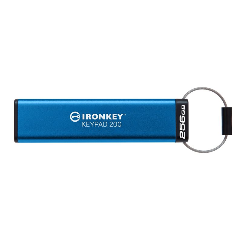 Kingston 256GB IronKey Keypad 200, laitesalauksella varustettu USB-A-flashmuisti, sininen/musta