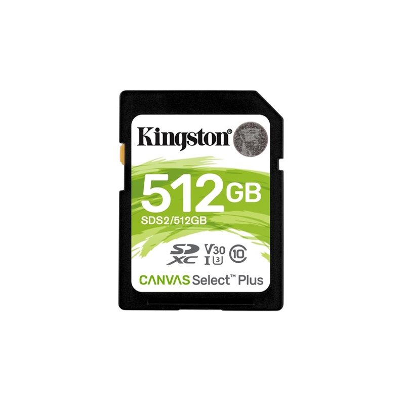 Kingston 512GB Canvas Select Plus SDXC -muistikortti, Class 10, UHS-I, 100/85 MB/s