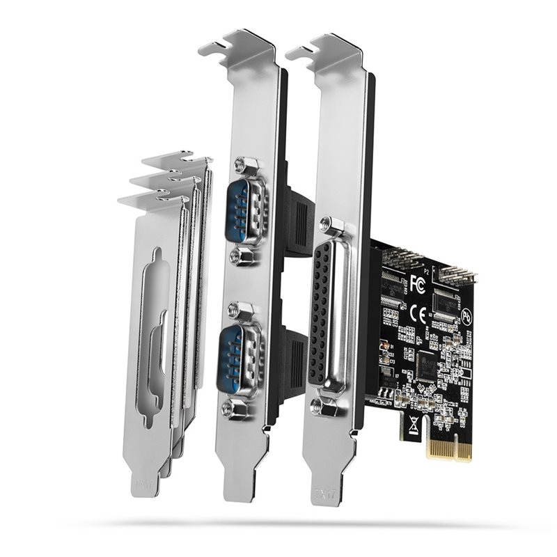 AXAGON PCIe-lisäkortti, 1x rinnakkaisportti (IEE 1284) (DB25 naaras) + 2x sarjaportti (RS-232/DB9 uros)