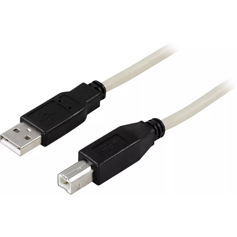 Deltaco 2.0 USB-A - USB-B -kaapeli, 5m, harmaa