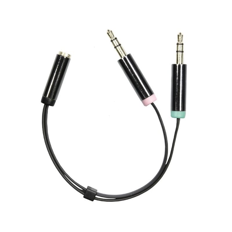 Deltaco 3,5mm mikrofoni + stereo -kuulokesovitin, 4-pin, uros - naaras, 10cm, musta
