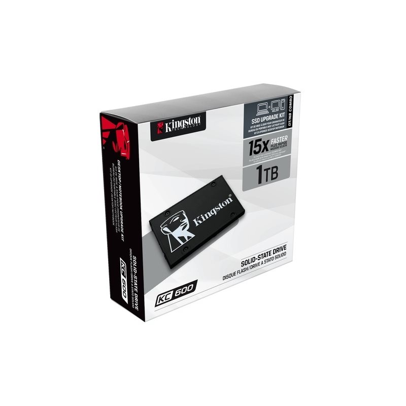 Kingston 1024GB KC600, 2.5" SSD-levy, SATA III, 3D TLC, 550/520 MB/s, Desktop/Notebook upgrade kit