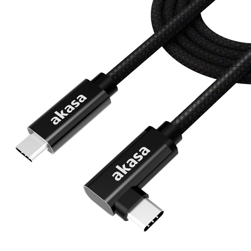 Akasa 3.2 Gen2x2 USB-C -kaapeli, kulmalla, 20Gbps, PD3.0 5A 100W, 2m, musta