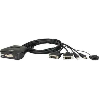 Aten KVM-kytkin, 1 konsoli ohjaa 2 konetta, DVI-D/USB, kaapelit, 0,9m