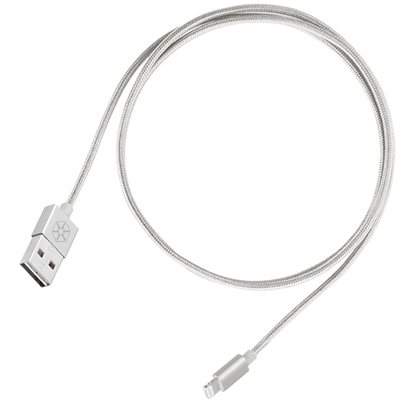 SilverStone Lightning - USB-A -kaapeli, MFI, symmetrinen, punottu, 1m, hopea