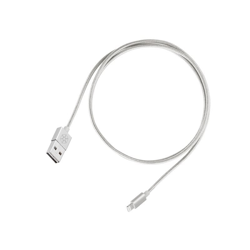 SilverStone Lightning - USB-A -kaapeli, MFI, symmetrinen, punottu, 1m, hopea
