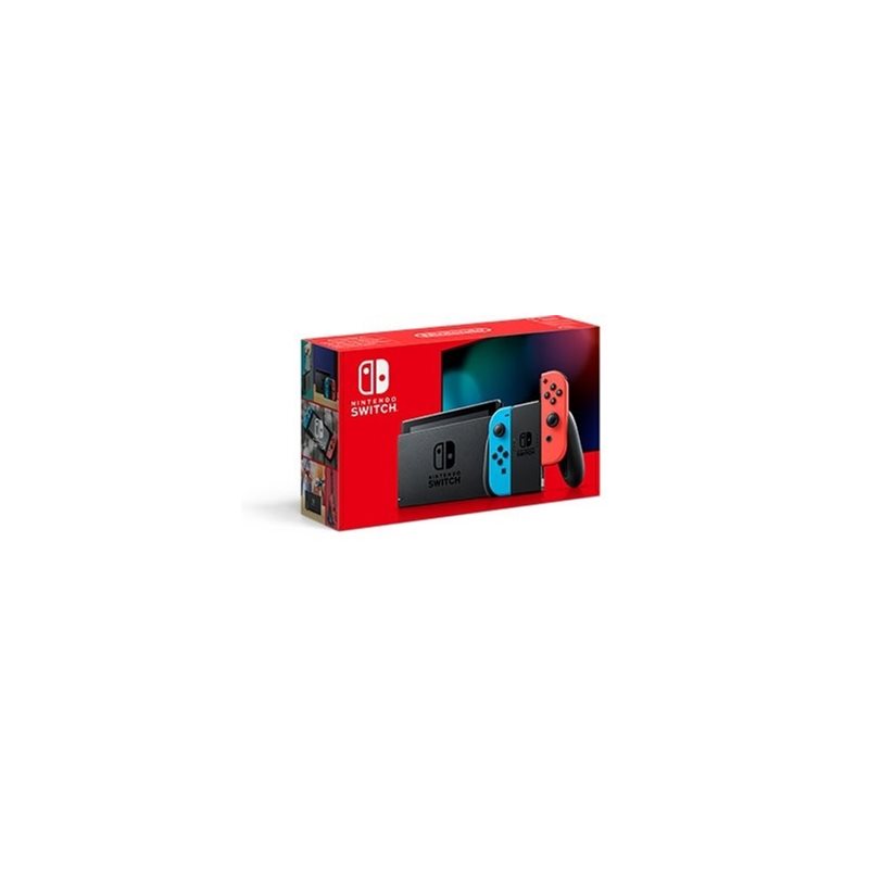 Nintendo Switch -pelikonsoli + neonpunainen/neonsininen Joy-Con -ohjain