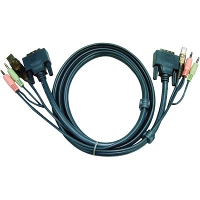 Aten KVM-kaapeli, DVI-D/2x3,5mm/USB A > DVI-D/2x3,5mm/USB B, u -u, 5m