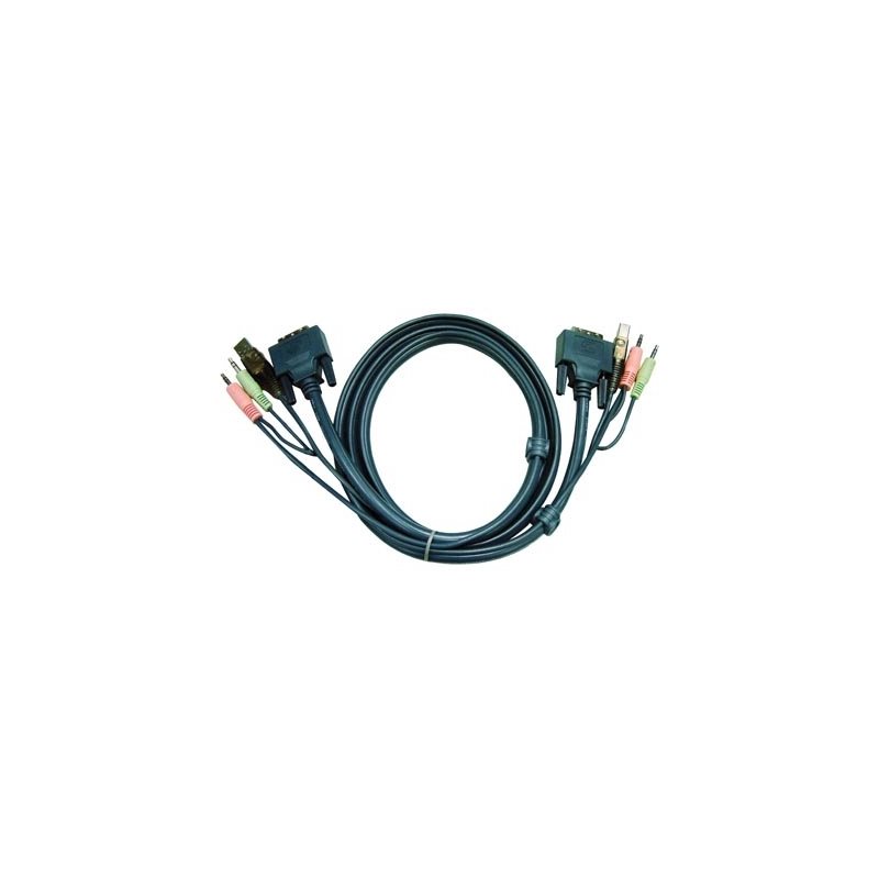 Aten KVM-kaapeli, DVI-D/2x3,5mm/USB A > DVI-D/2x3,5mm/USB B, u -u, 5m