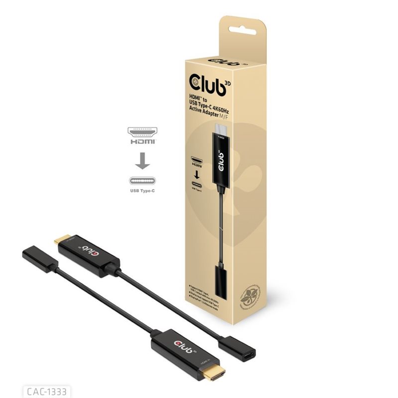 Club 3D HDMI -> USB-C -näyttösovitin, musta