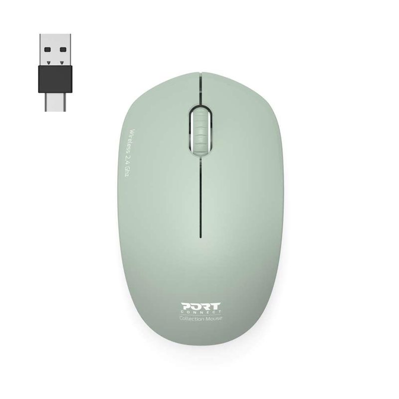 Port Designs Wireless Collection Mouse, USB-A+C, Olive