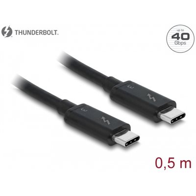 DeLock Thunderbolt 3 -kaapeli, 40Gbps, Cypress E-Marker, 0,5m, musta