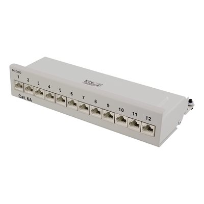 Deltaco Kytkentäpaneeli pöydälle/seinälle, 12x Cat6a, 10Gbps, Krone-rimat, 22-26AWG, harmaa