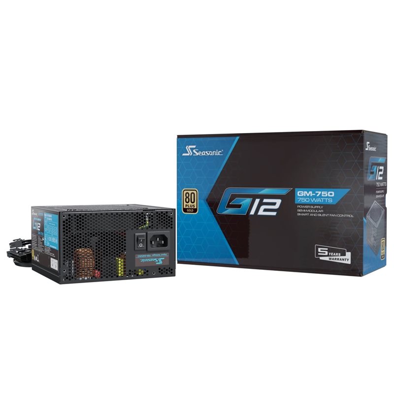 Seasonic 750W G12 GM-750 (2024), semimodulaarinen ATX-virtalähde, 80 Plus Gold, musta