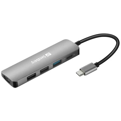 Sandberg USB-C Dock HDMI + USB-A, harmaa