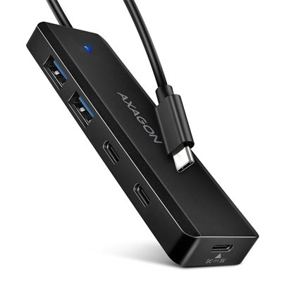 AXAGON 4-porttinen 3.2 Gen1 USB-C -hubi, USB-C lisävirralla, musta