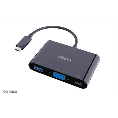 Akasa USB-C -> VGA + USB-A -adapteri, musta