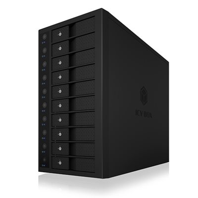 IcyBox Ulkoinen SINGLE-järjestelmä 10 x 3.5" SATA-kiintolevylle, USB 3.2 Gen2, musta