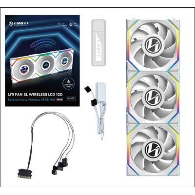 Lian Li UNI FAN SL Wireless LCD - Triple Pack, 120mm ARGB PWM -laitetuuletinsarja, valkoinen