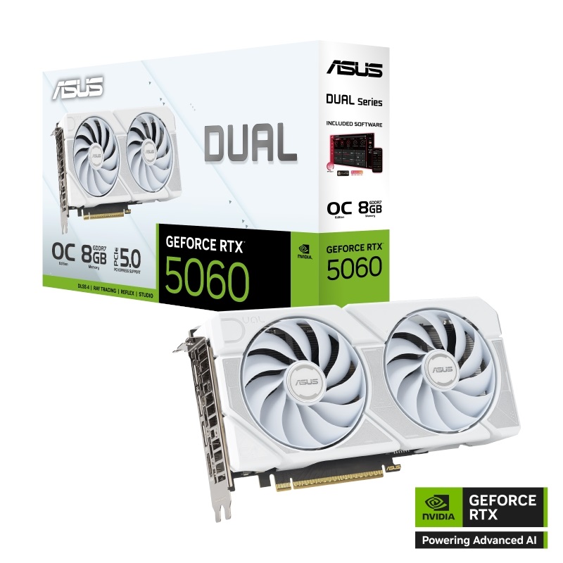 Asus GeForce RTX 5060 DUAL - White OC Edition -näytönohjain, 8GB GDDR7