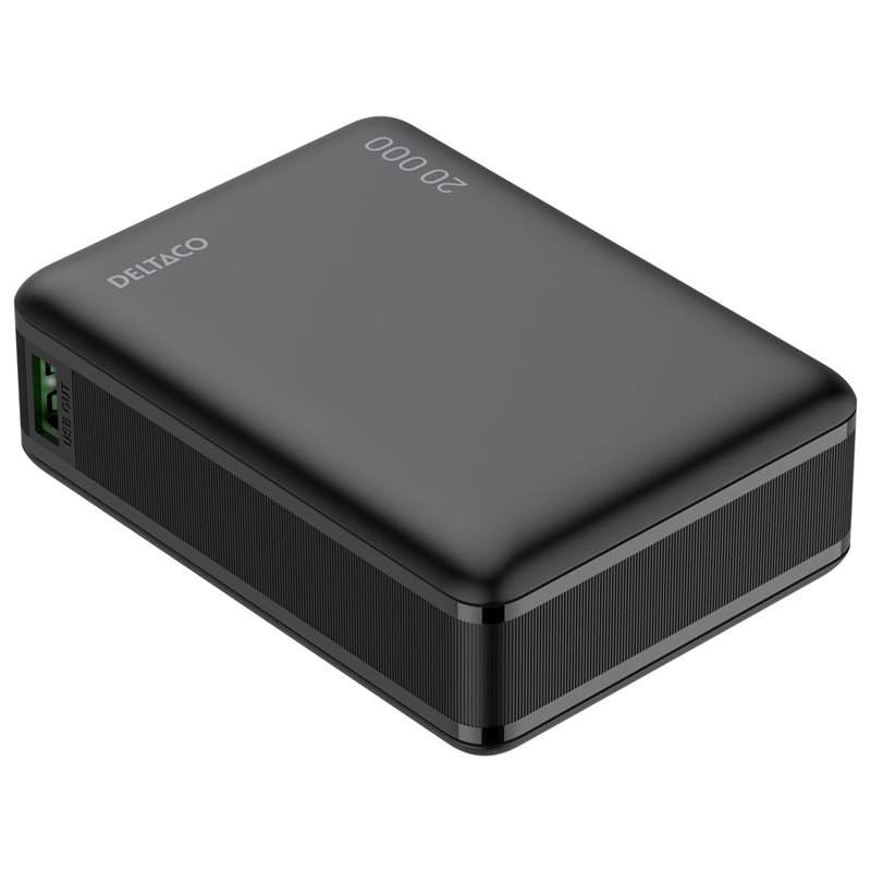 Deltaco 20000 mAh varavirtalähde, USB-A 22,5W + USB-C PD 65W, musta