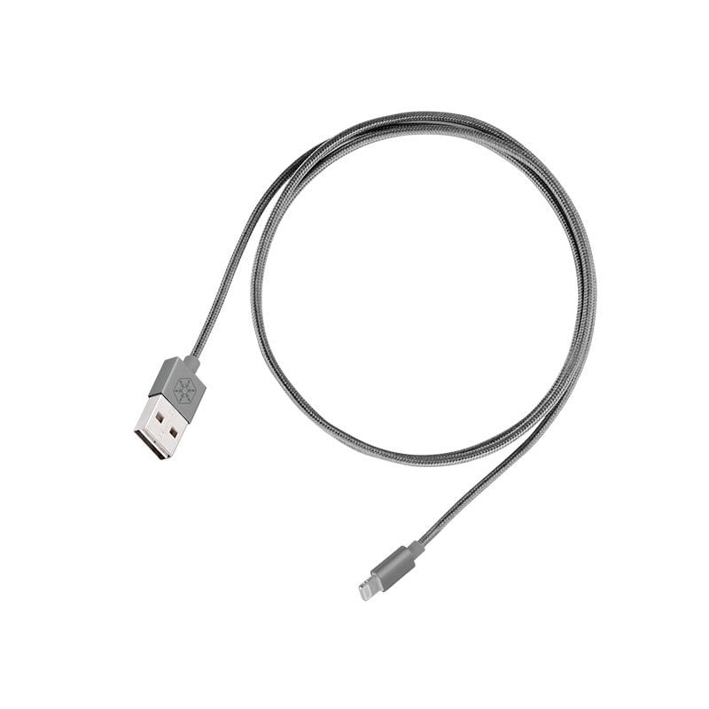 SilverStone Lightning - USB-A -kaapeli, MFI, symmetrinen, punottu, 1m, hiilenharmaa
