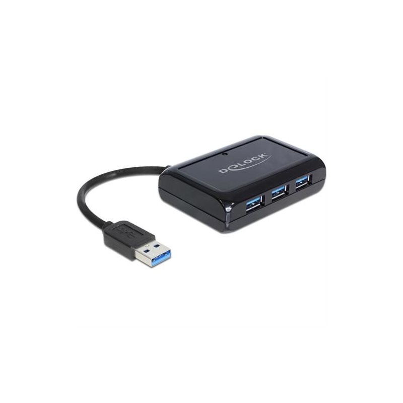 DeLock USB 3.0 Hub+Gigabit LAN,3-port. USB 3.0 hubi, jossa Ethernet, musta