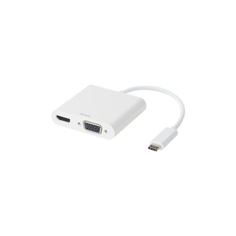 Deltaco USB-C -telakointiasema, HDMI/VGA/USB-C, 100W, PD 3.0  (Poistotuote! Norm. 29,90€)