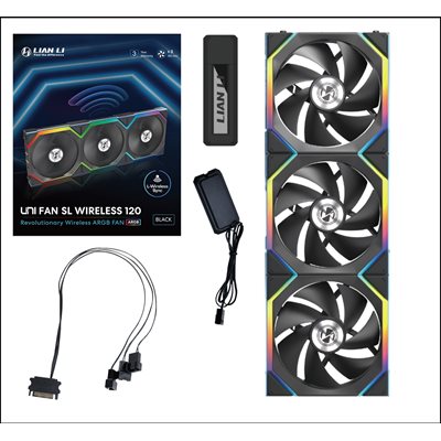 Lian Li UNI FAN SL Wireless - Triple Pack, 120mm ARGB PWM -laitetuuletinsarja, musta