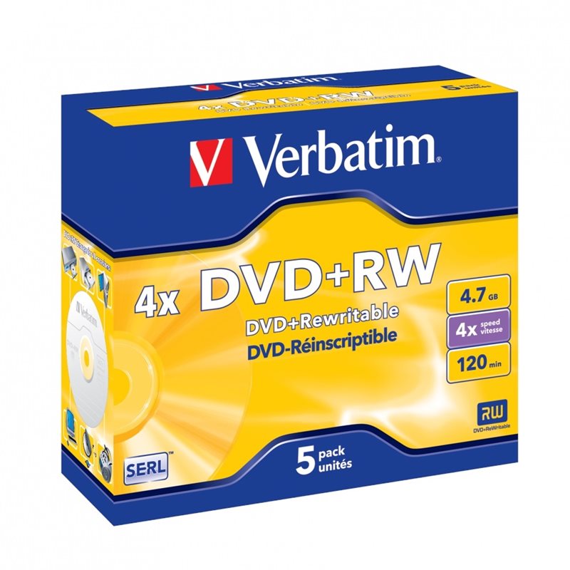 Verbatim DVD+RW 4,7GB/120min, 4x, jewel case, 5kpl