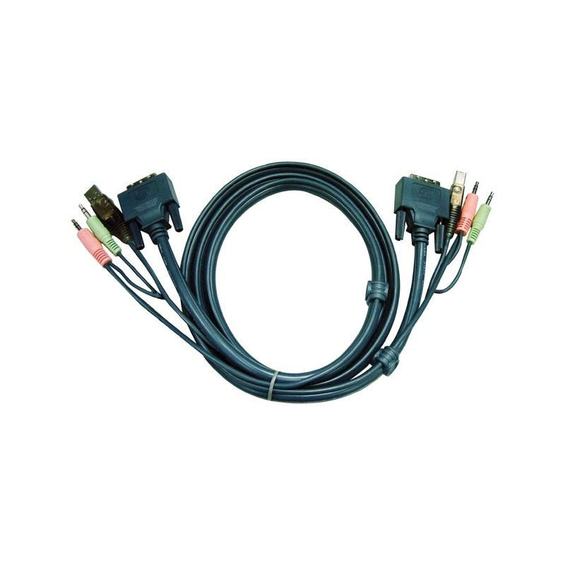 Aten KVM-kaapeli DVI-I/2x3,5mm/USB A-DVI-I/2x3,5mm/USB B, u-u, 3m