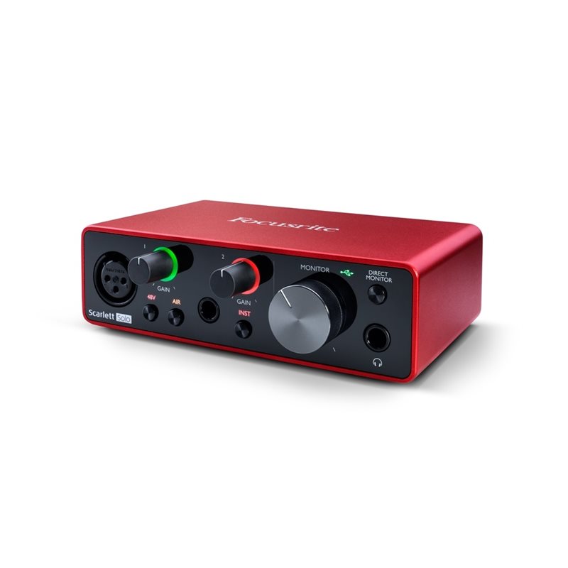 Focusrite Scarlett Solo 3rd Gen, 2-in, 2-out USB audio interface, musta/punainen