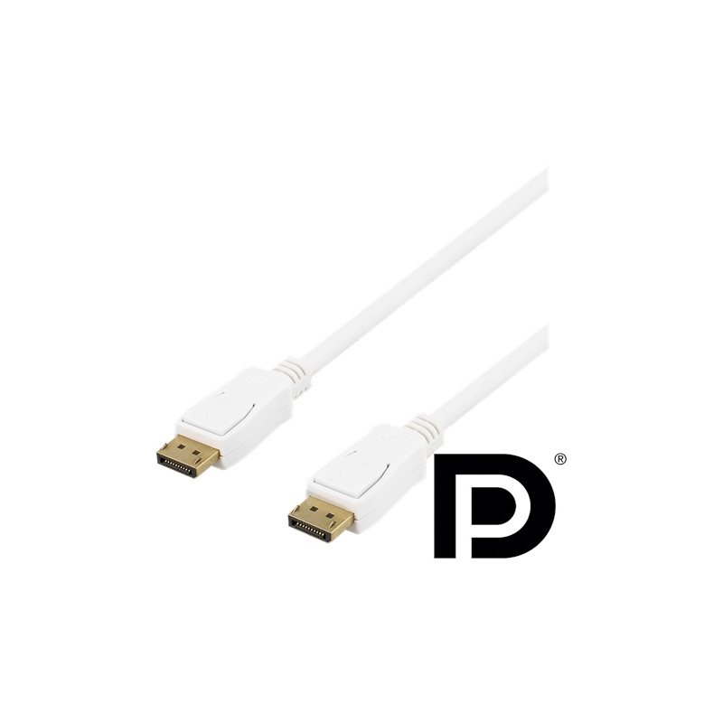 Deltaco DisplayPort 1.2 -näyttökaapeli, 3m, valkoinen