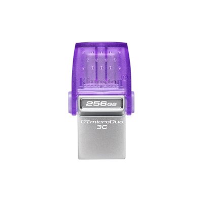 Kingston 256GB DataTraveler microDuo 3C, 3.2 Gen1 USB-A+C -muistitikku, 200 MB/s, violetti